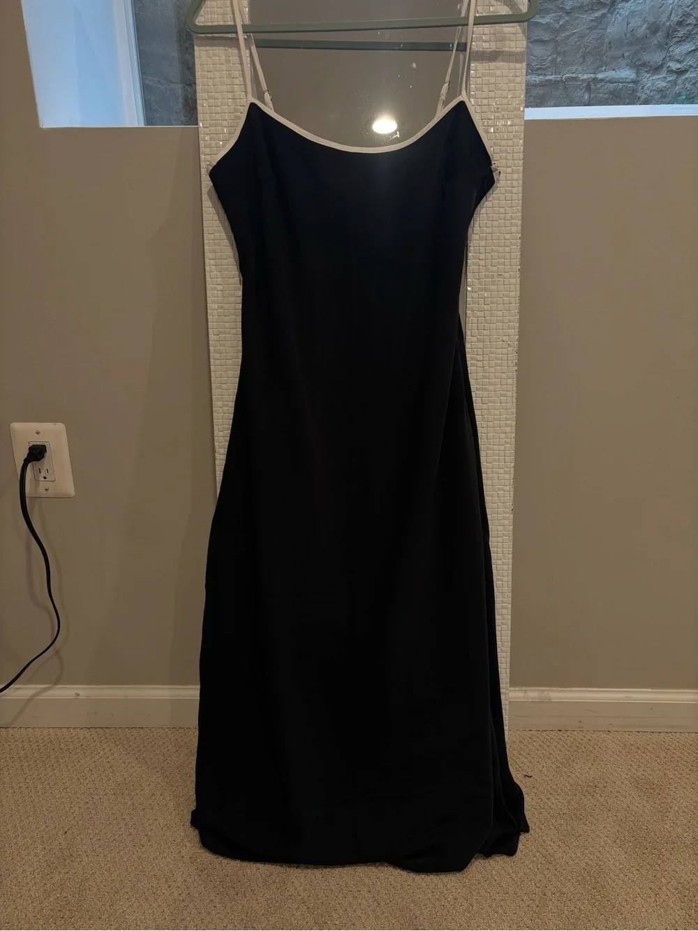 Abercrombie & Fitch Black Maxi Slip Dress with White Trim
